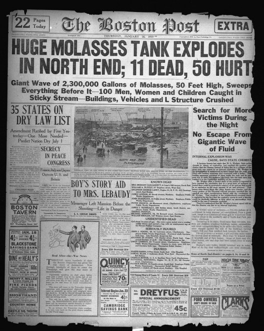 The cover of The Boston Post on January 16, 1919 announcing the tragedy. Courtesy of the Boston Public Library. 